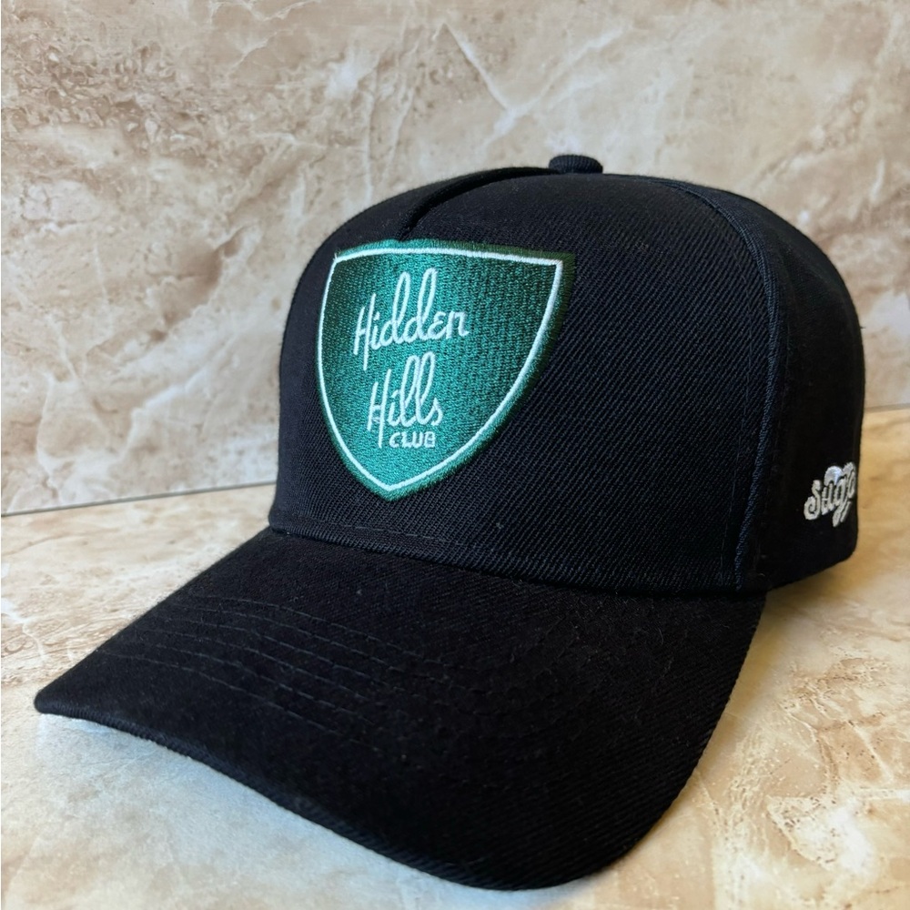 Hidden Hills SnapBack Hat // black hate white brim with green